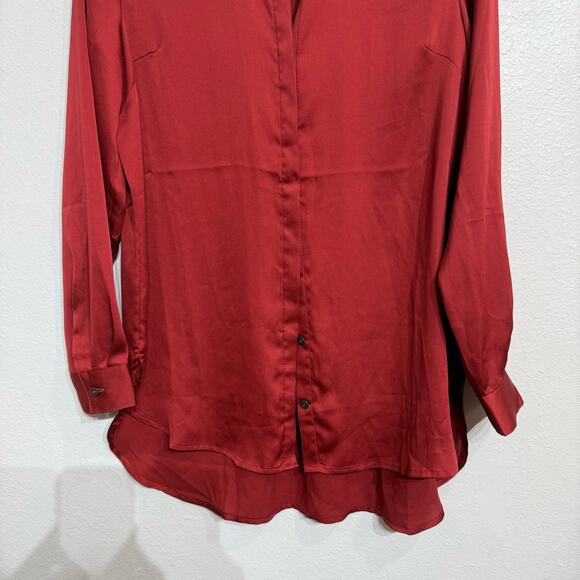 Susan Graver Burgundy Satin Oversized Long Sleeve Button Down Sz 4 - Picture 5 of 12